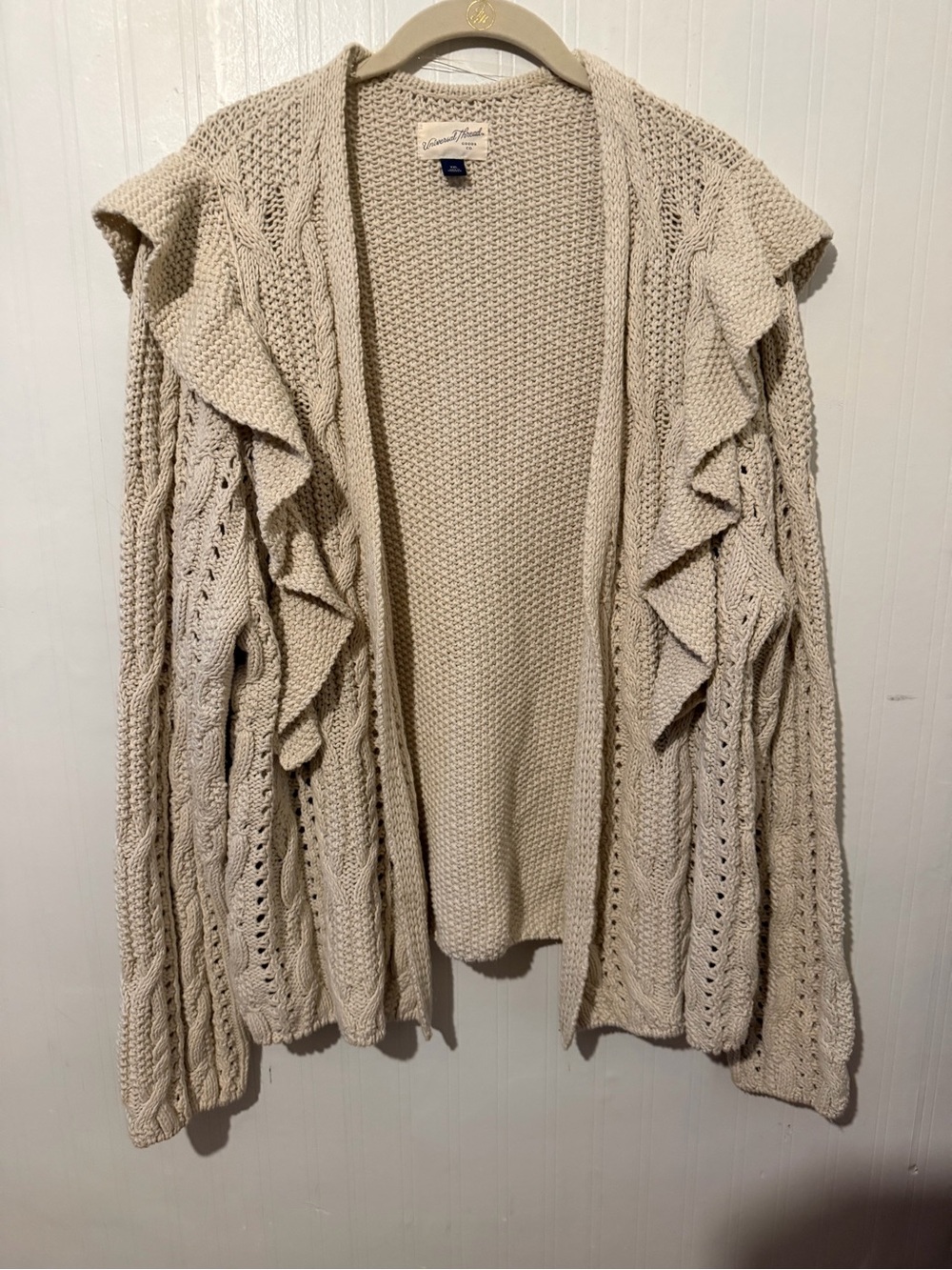 Cream Ruffle Open-Front Knit Cardigan XXL